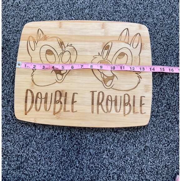 Chip & Dale Double Trouble Bamboo Cutting Board 13"x9" Engraved Kitchen Decor - Picture 3 of 5